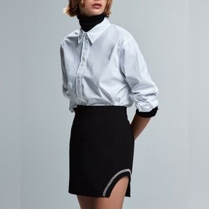 Zara Jewel Rhinestone Trim Black Mini Skirt XS